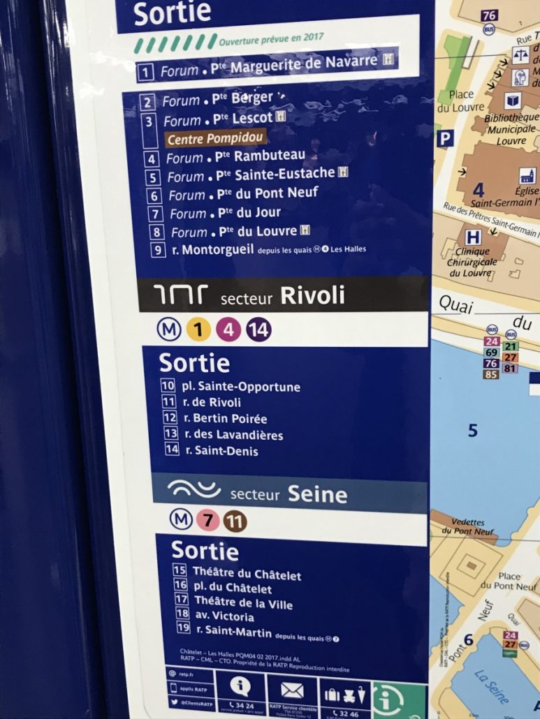Plan der Ausgänge der Metro-Station Chatelet Les Halles