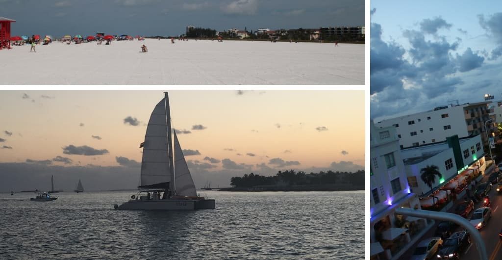 Miami South Beach, Segelboot im Sonnenuntergang vor Key West, Siesta Key Beach