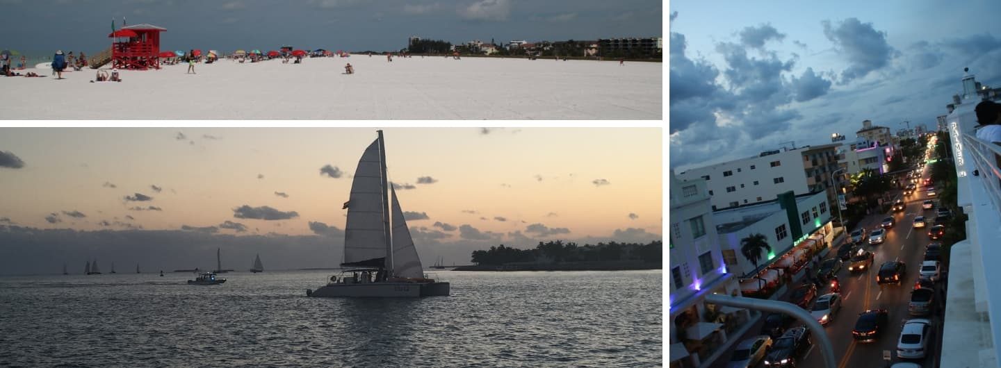 Miami South Beach, Segelboot im Sonnenuntergang vor Key West, Siesta Key Beach